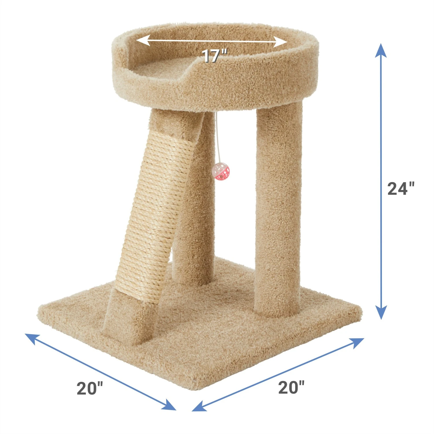 Frisco 24-in Real Carpet Cat Scratching Perch With Toy 2 Frisco 24-in Real Carpet Cat Scratching Perch With Toy - Image 2
