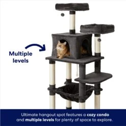 Frisco 64-in Cat Tree With Hammock, Condo, 2 Top Perches With Bed -Meowverse Store 214387 PT2. AC SS1800 V1667227605