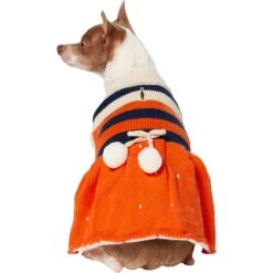 Frisco Pom Pom Bow Striped Dog & Cat Sweater Dress