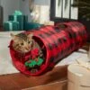 Frisco Holiday Buffalo Plaid Foldable Play Tunnel Cat Toy With Catnip