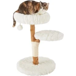 Frisco Natural Wood Modern Cat Tree With Toy, Ivory, Medium -Meowverse Store 236561 PT2. AC SS1800 V1615987414