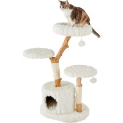 Frisco Natural Wood Modern Cat Tree With Toy, Ivory, Large -Meowverse Store 236563 PT2. AC SS1800 V1615987336