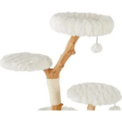 Frisco Natural Wood Modern Cat Tree With Toy, Ivory, Large -Meowverse Store 236563 PT3. AC SS1800 V1615987312
