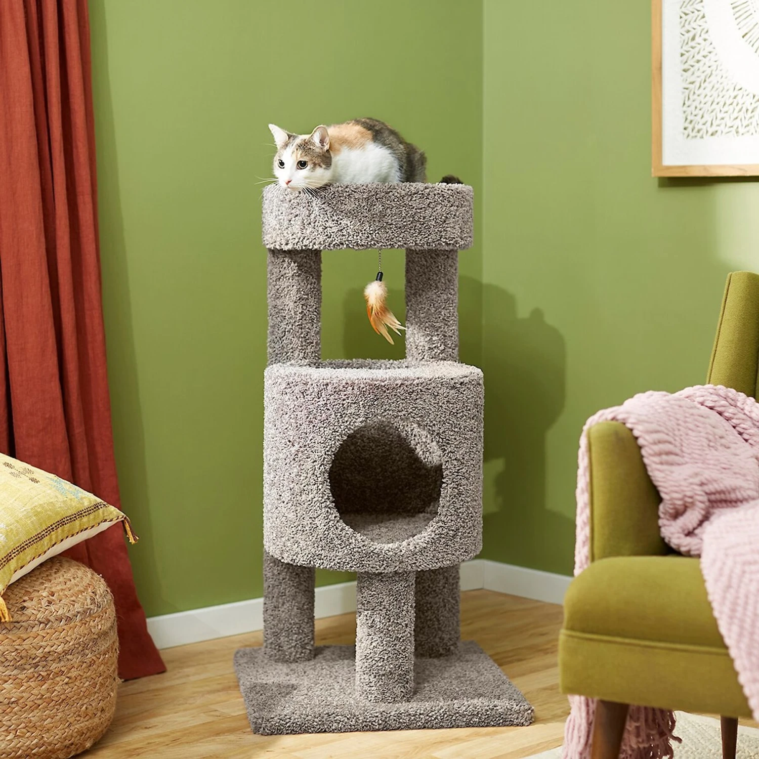 Frisco 36-in Real Carpet Wooden Cat Tree 1 Frisco 36-in Real Carpet Wooden Cat Tree