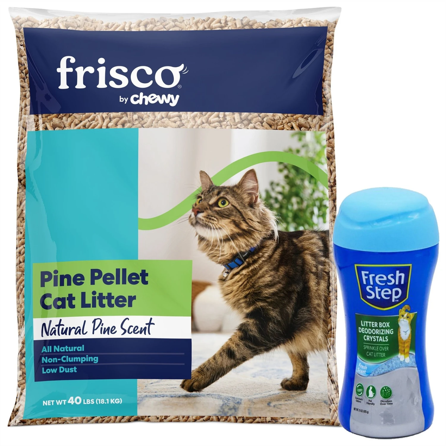Fresh Step Products Fresh Scent Cat Litter Deodorizing Crystals & Frisco Pine Pellet Unscented Non-Clumping Wood Cat Litter 1 Fresh Step Products Fresh Scent Cat Litter Deodorizing Crystals & Frisco Pine Pellet Unscented Non-Clumping Wood Cat Litter