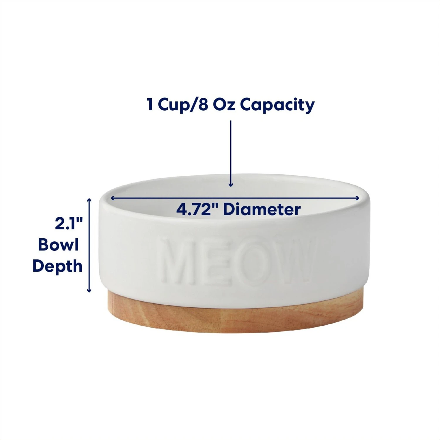 Frisco Round Meow Non-skid Ceramic Cat Bowl With Wood Base 2 Frisco Round Meow Non-skid Ceramic Cat Bowl With Wood Base - Image 2