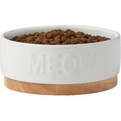 Frisco Round Meow Non-skid Ceramic Cat Bowl With Wood Base 9 Frisco Round Meow Non-skid Ceramic Cat Bowl With Wood Base -Meowverse Store 256078 PT3. AC SS1800 V1615313181