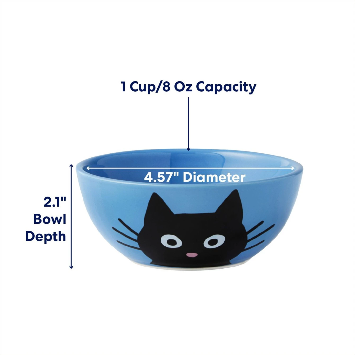 Frisco Cat Face Non-skid Ceramic Cat Bowl, Blue 2 Frisco Cat Face Non-skid Ceramic Cat Bowl, Blue - Image 2