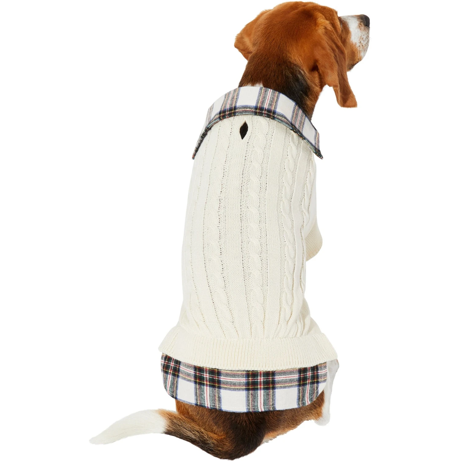 Frisco Cream Cable Knit Dog & Cat Sweater, White/Red Plaid 1 Frisco Cream Cable Knit Dog & Cat Sweater, White/Red Plaid