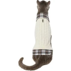 Frisco Cream Cable Knit Dog & Cat Sweater, White/Red Plaid 9 Frisco Cream Cable Knit Dog & Cat Sweater, White/Red Plaid -Meowverse Store 268057 PT2. AC SS1800 V1628740011