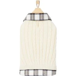 Frisco Cream Cable Knit Dog & Cat Sweater, White/Red Plaid 10 Frisco Cream Cable Knit Dog & Cat Sweater, White/Red Plaid -Meowverse Store 268057 PT4. AC SS1800 V1628740041