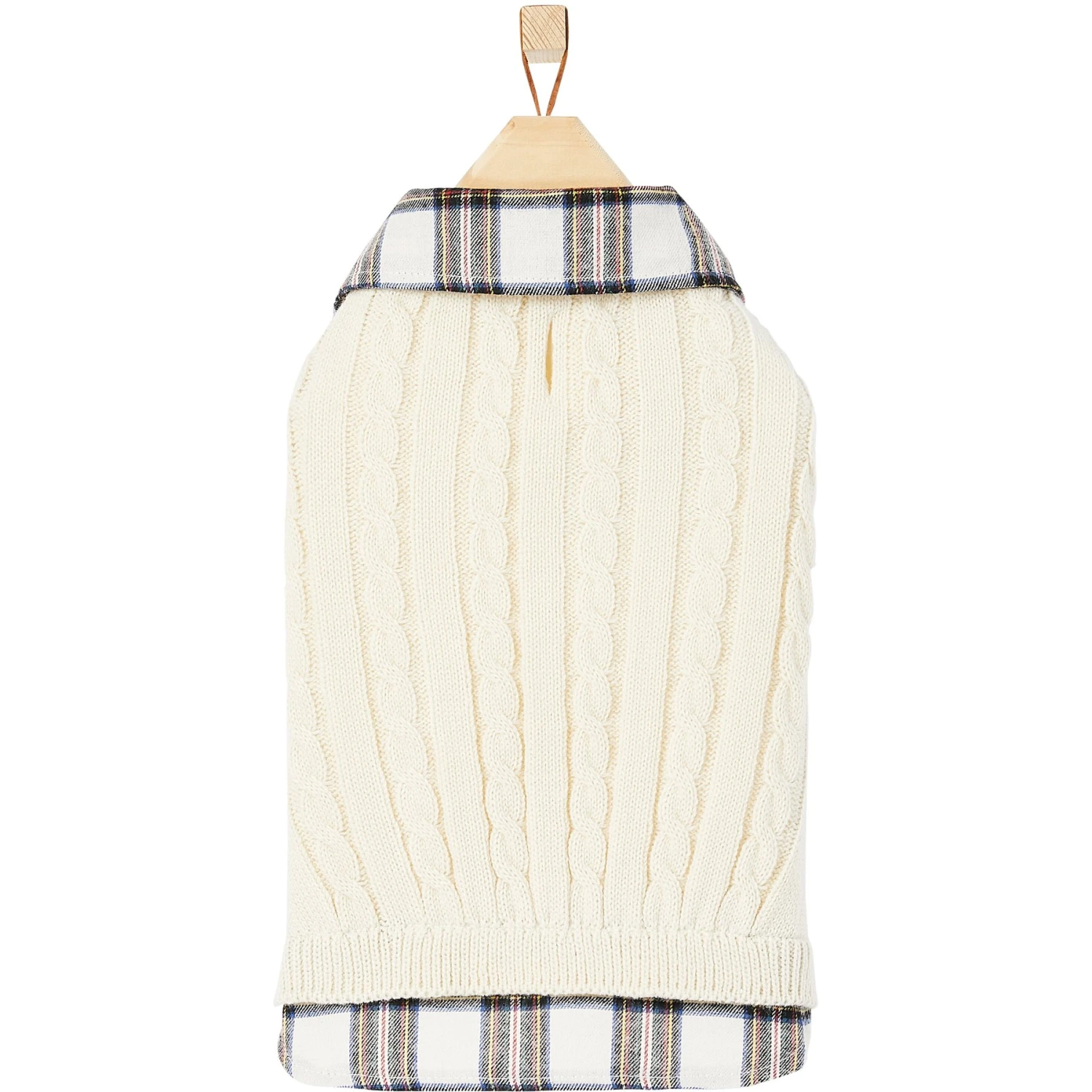 Frisco Cream Cable Knit Dog & Cat Sweater, White/Red Plaid 4 Frisco Cream Cable Knit Dog & Cat Sweater, White/Red Plaid - Image 4