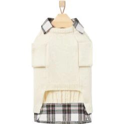 Frisco Cream Cable Knit Dog & Cat Sweater, White/Red Plaid 11 Frisco Cream Cable Knit Dog & Cat Sweater, White/Red Plaid -Meowverse Store 268057 PT5. AC SS1800 V1628739996