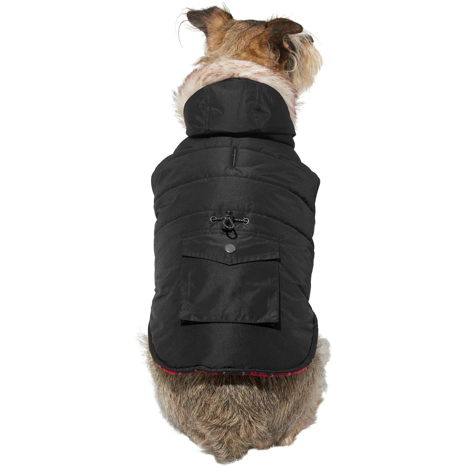 Frisco Mid-Heavyweight Cinching Insulated Dog & Cat Parka, Black/Red Plaid 1 Frisco Mid-Heavyweight Cinching Insulated Dog & Cat Parka, Black/Red Plaid