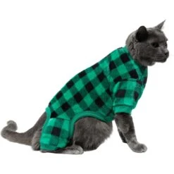 Frisco Dog & Cat Cozy Plush Fleece PJs, Green Plaid -Meowverse Store 268517 PT3. AC SS1800 V1637718134