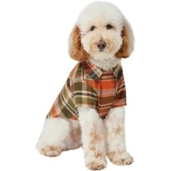 Frisco Orange & Olive Plaid Dog & Cat Flannel Shirt -Meowverse Store 268612 PT2. AC SS1800 V1637682457