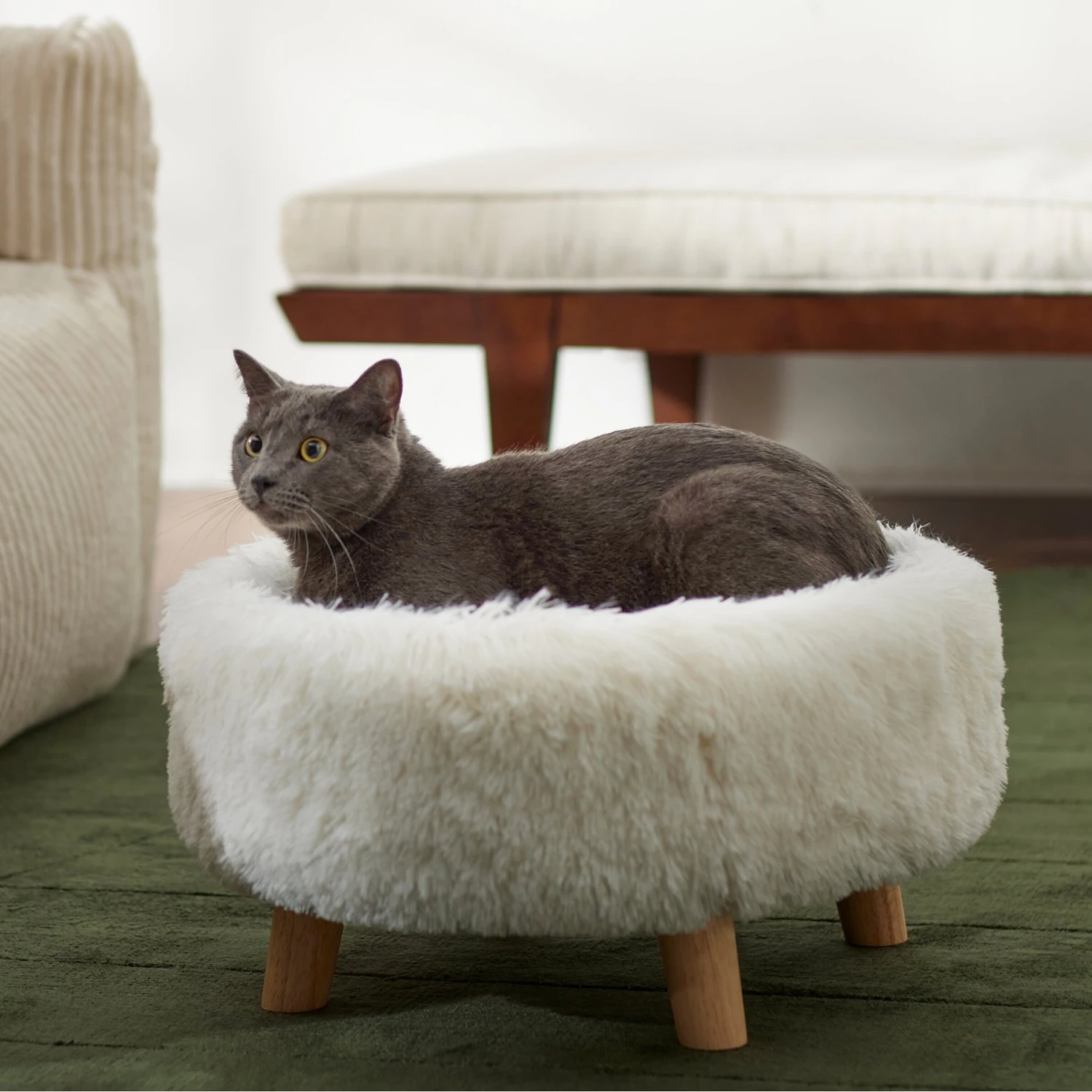 Frisco Eyelash Fur Round Elevated Cat Bed 1 Frisco Eyelash Fur Round Elevated Cat Bed