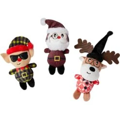 Frisco Holiday Hipster Santa & Friends Plush Cat Toy With Catnip, 3 Count