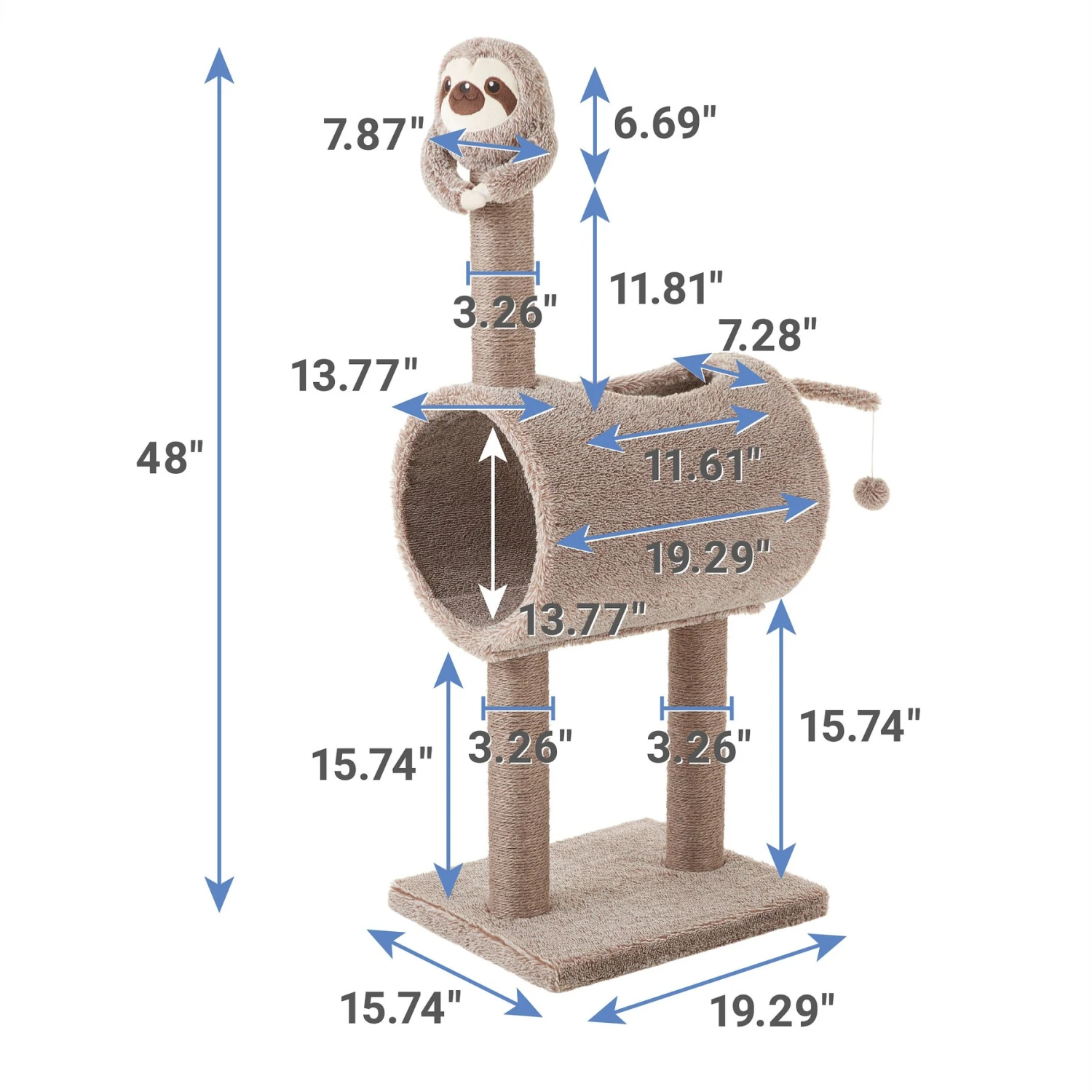 Frisco Animal Series Cat Tunnel With Scratching Post, Sloth 2 Frisco Animal Series Cat Tunnel With Scratching Post, Sloth - Image 2