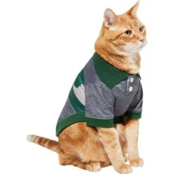 Frisco Green Striped Polo Dog & Cat Shirt -Meowverse Store 315091 PT2. AC SS1800 V1646434051