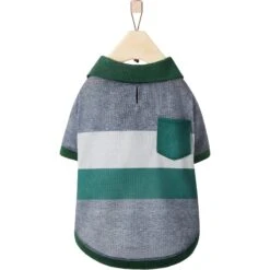 Frisco Green Striped Polo Dog & Cat Shirt -Meowverse Store 315091 PT4. AC SS1800 V1646437905