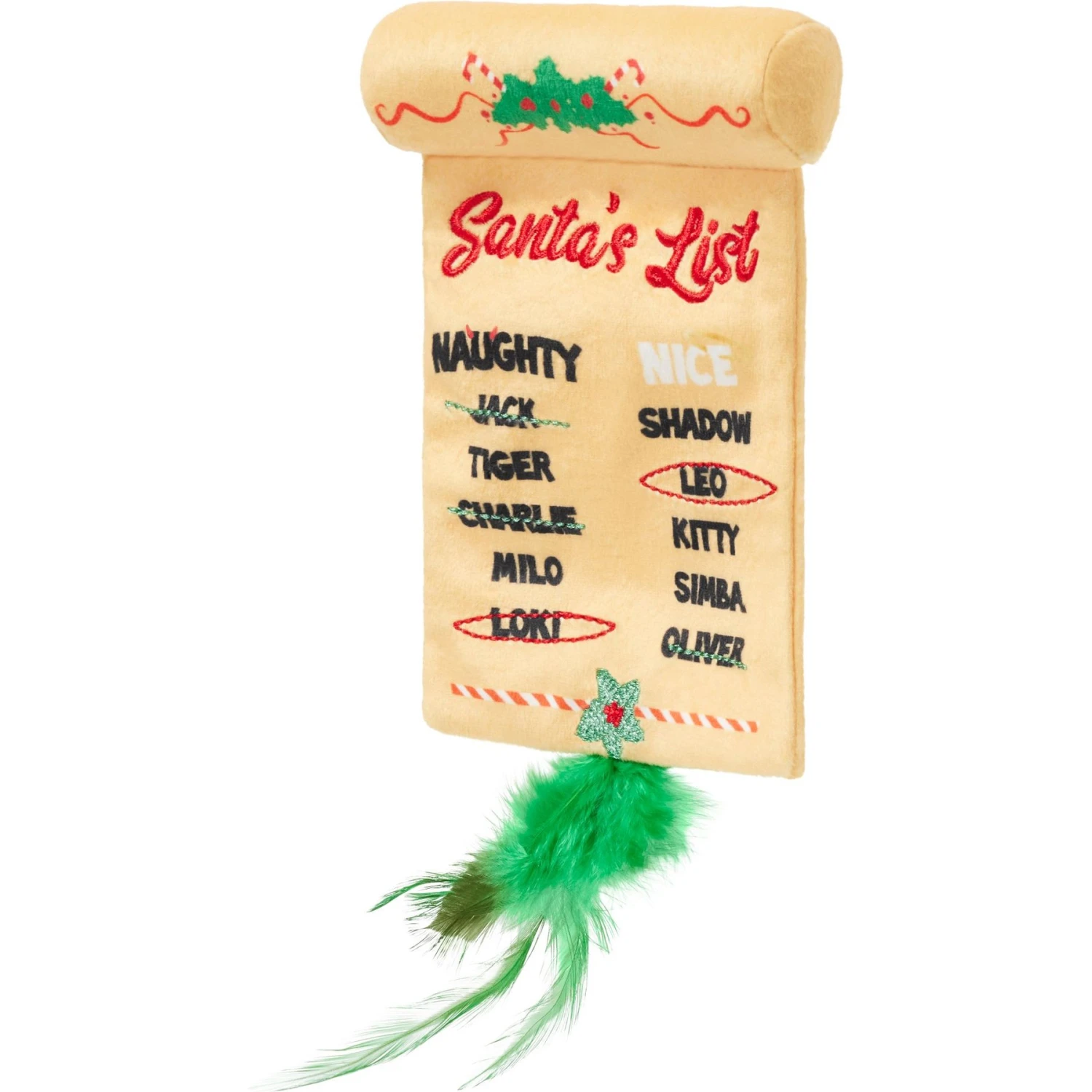 Frisco Holiday Santa's List Plush & Feather Cat Toy With Catnip 1 Frisco Holiday Santa's List Plush & Feather Cat Toy With Catnip