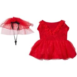 Frisco Red Ruffle Dog & Cat Dress + Headpiece -Meowverse Store 707286 PT4. AC SS1800 V1689278820