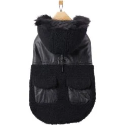 Frisco Medium Weight Faux Leather Dog & Cat Parka With Faux Fur Trimmed Hood, Black 11 Frisco Medium Weight Faux Leather Dog & Cat Parka With Faux Fur Trimmed Hood, Black -Meowverse Store 719798 PT3. AC SS1800 V1692978853