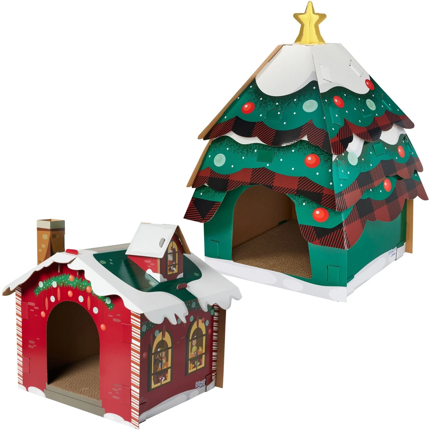 Frisco Holiday Christmas Tree Cardboard Cat House & Frisco Holiday Santa's Workshop Cardboard Cat House 1 Frisco Holiday Christmas Tree Cardboard Cat House & Frisco Holiday Santa's Workshop Cardboard Cat House