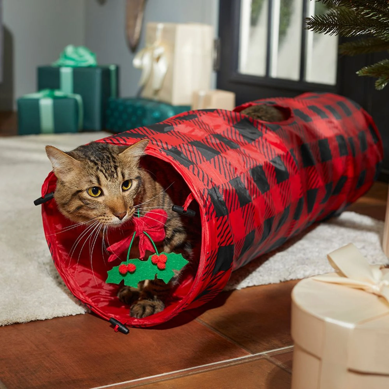 Frisco Holiday Buffalo Plaid Foldable Play Tunnel Cat Toy With Catnip & Frisco Holiday Festive Red Variety Pack Gift Box Cat Toy With Catnip, 14 Count 4 Frisco Holiday Buffalo Plaid Foldable Play Tunnel Cat Toy With Catnip & Frisco Holiday Festive Red Variety Pack Gift Box Cat Toy With Catnip, 14 Count - Image 4